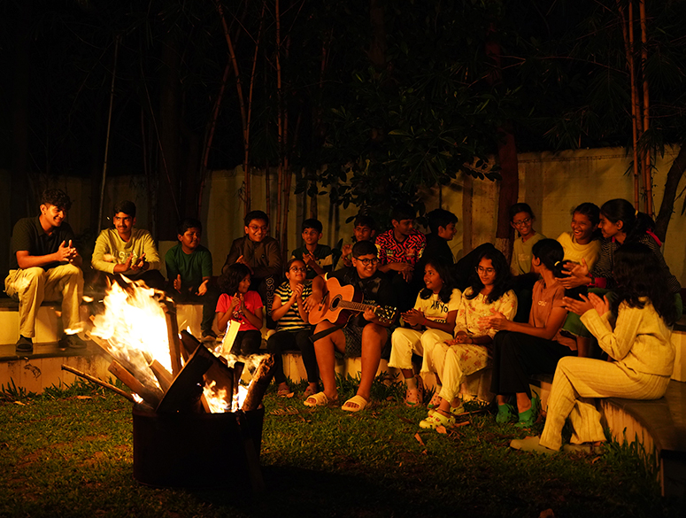 Students enjoying bornefire at Ebenezer International School Bangalore